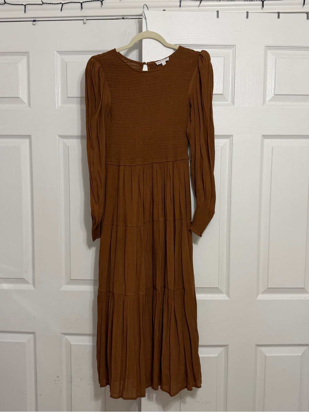 Long Sleeve Tiered Maxi Dress in Rust
